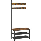 VASAGLE Hall Tree with Bench and Shoe Storage, Entryway Bench with Coat Rack Stand and Shoe Rack, 9 Movable Hooks, Top Bar, Fabric Shelves, Industrial, Rustic Brown and Black UHSR411B01
