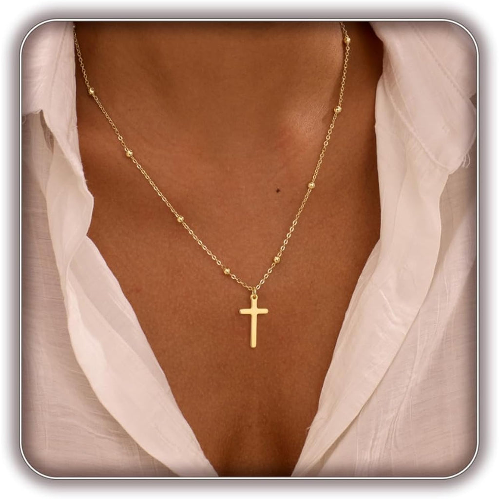 Cross Necklace for Women, Dainty 14K Gold Plated Cross Pendant Simple Long Necklaces for Women, Christian Faith Necklace Trendy Gold Jewelry Gifts for Easter