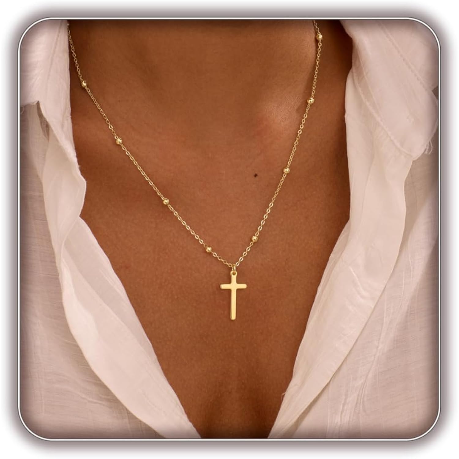 Cross Necklace for Women, Dainty 14K Gold Plated Cross Pendant Simple Long Necklaces for Women, Christian Faith Necklace Trendy Gold Jewelry Gifts for Easter