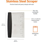 Amazon Basics Multi-Purpose Bench Scraper, Stainless Steel Dough Cutter With Measurement Marks, Dishwasher Safe, Non-Slip Contoured Grip, 6", Black, Silver