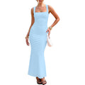 Boriflors Women'S Ruched Bodycon Maxi Dress Mesh Sleeveless Square Neck Formal Beach Wedding Guest Cocktail Long Dresses