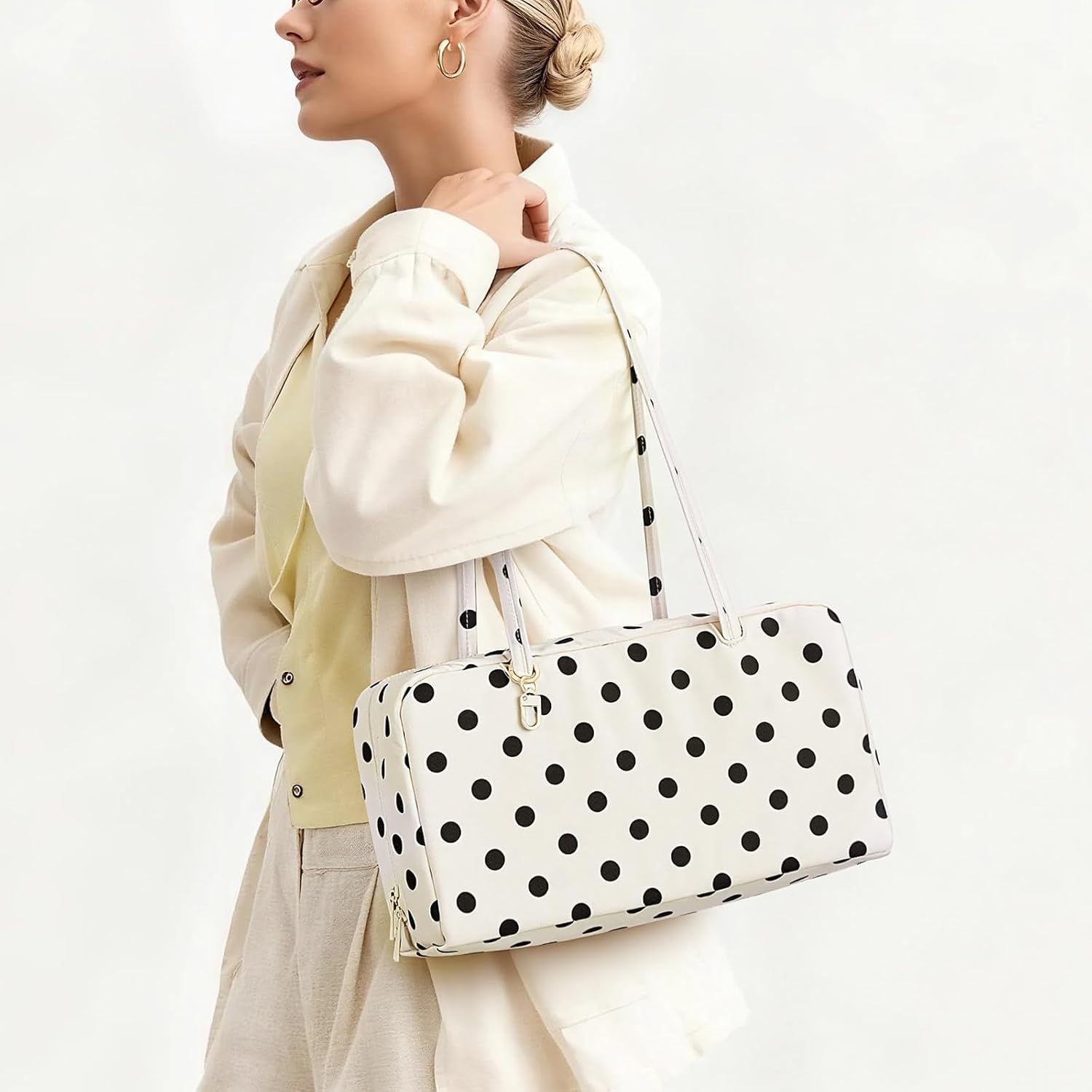 Slouchy Tote Bags Polka Dot Nylon Bowler Bag For Women Hobo Bags Large Shoulder Bag For Travel Work College