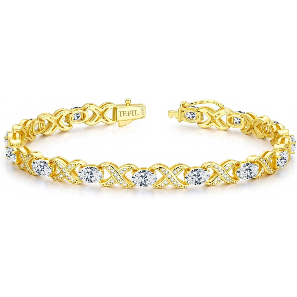 Iefil Mothers Day Gifts - 14K Gold Plated 925 Sterling Silver Tennis Bracelets for Women Unique X O Design Birthday Mothers Day Gifts for Wife Mom Daughter