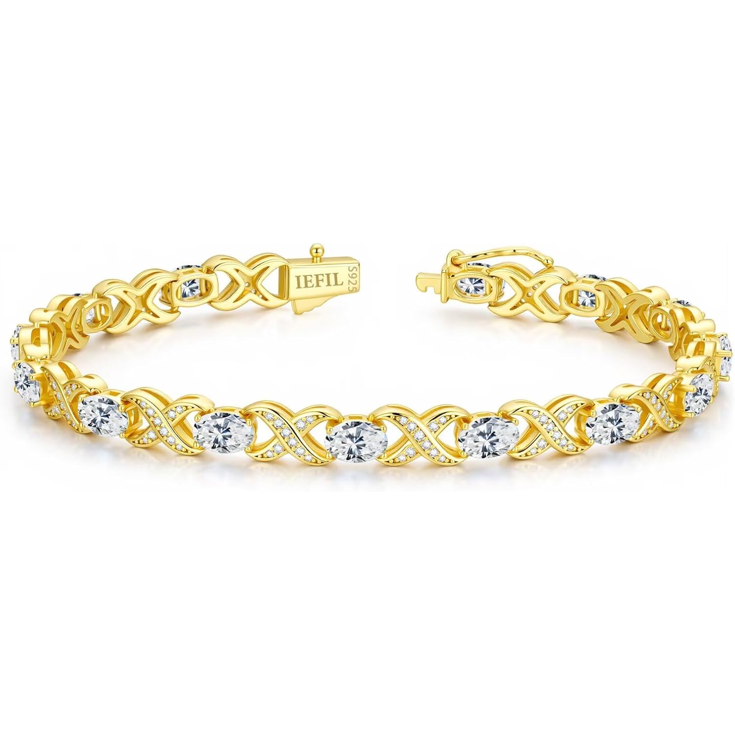 Iefil Mothers Day Gifts - 14K Gold Plated 925 Sterling Silver Tennis Bracelets for Women Unique X O Design Birthday Mothers Day Gifts for Wife Mom Daughter