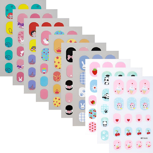 10 Sheets Colorful Kid Nail Stickers 3D Self-Adhesive Nail Art Stickers Unicorn Strawberry Rabbit Star Nail Decals Colorful Nail Supplies for Kid and Girls Decoration Set