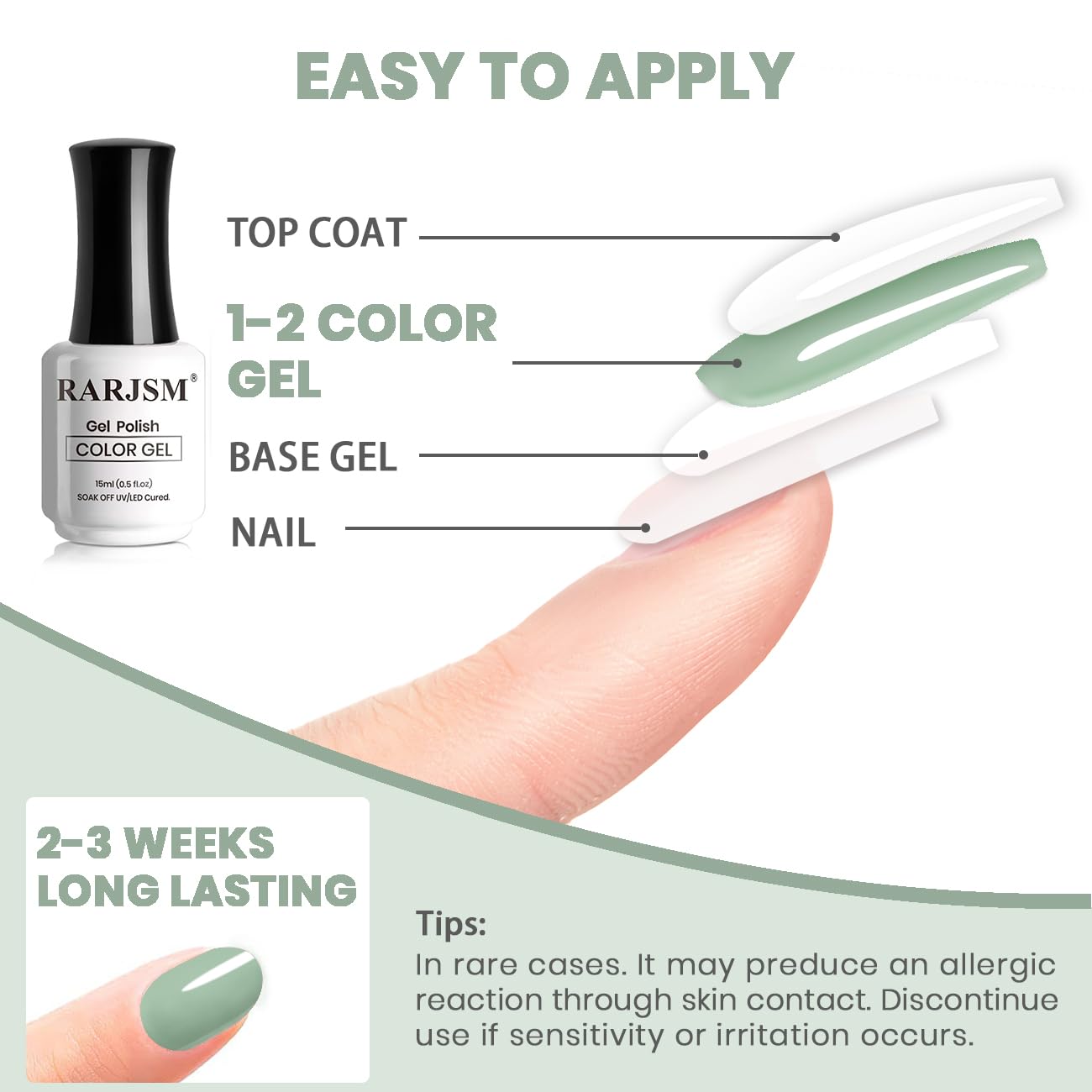 RARJSM Light Green Gel Nail Polish Pastel Green Gel Nail Polish 1PCS 15ML Spring Summer Color GelPolish Soak off U V LED Curing Required Nail Art French Manicure Salon DIY at Home