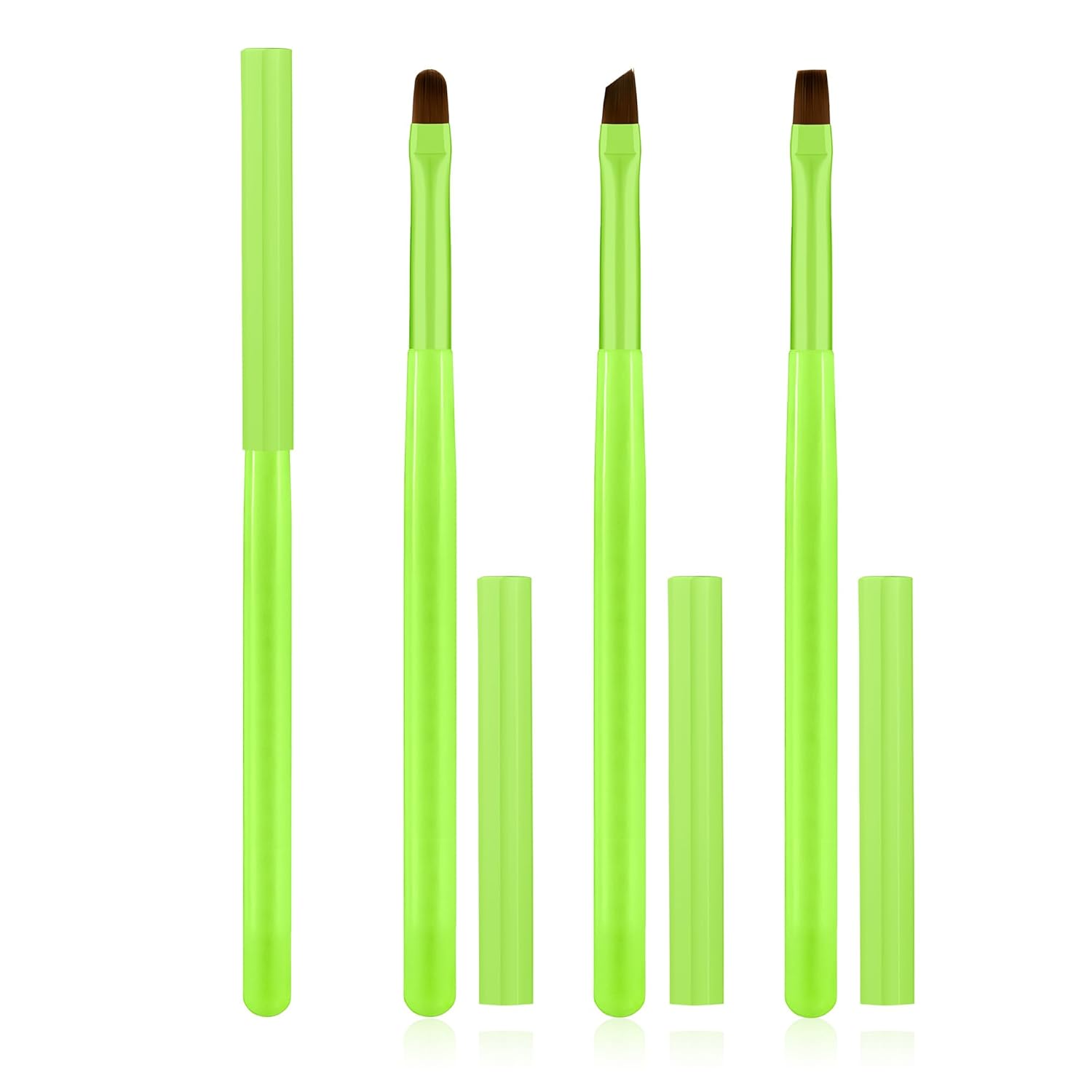 3PCS Nail Polish Clean Up Brush, Round&Falt&Angled Acetone Resistant Nail Brush for OPI Nail Polish Remover, Fingernail Cleaning Brushes at Home Nail Art and Designs(Bright Green)
