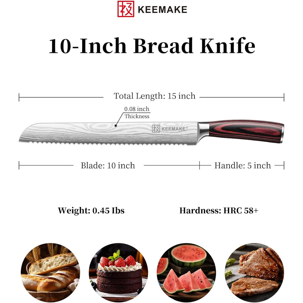 10 Inch Bread Knife For Homemade Bread - Ultra Sharp For Serrated Sourdough, Crusty Artisan Loaves, Bagels & Cake, High Carbon Stainless Steel Slicing Knife With Cover & Dad Gift Box