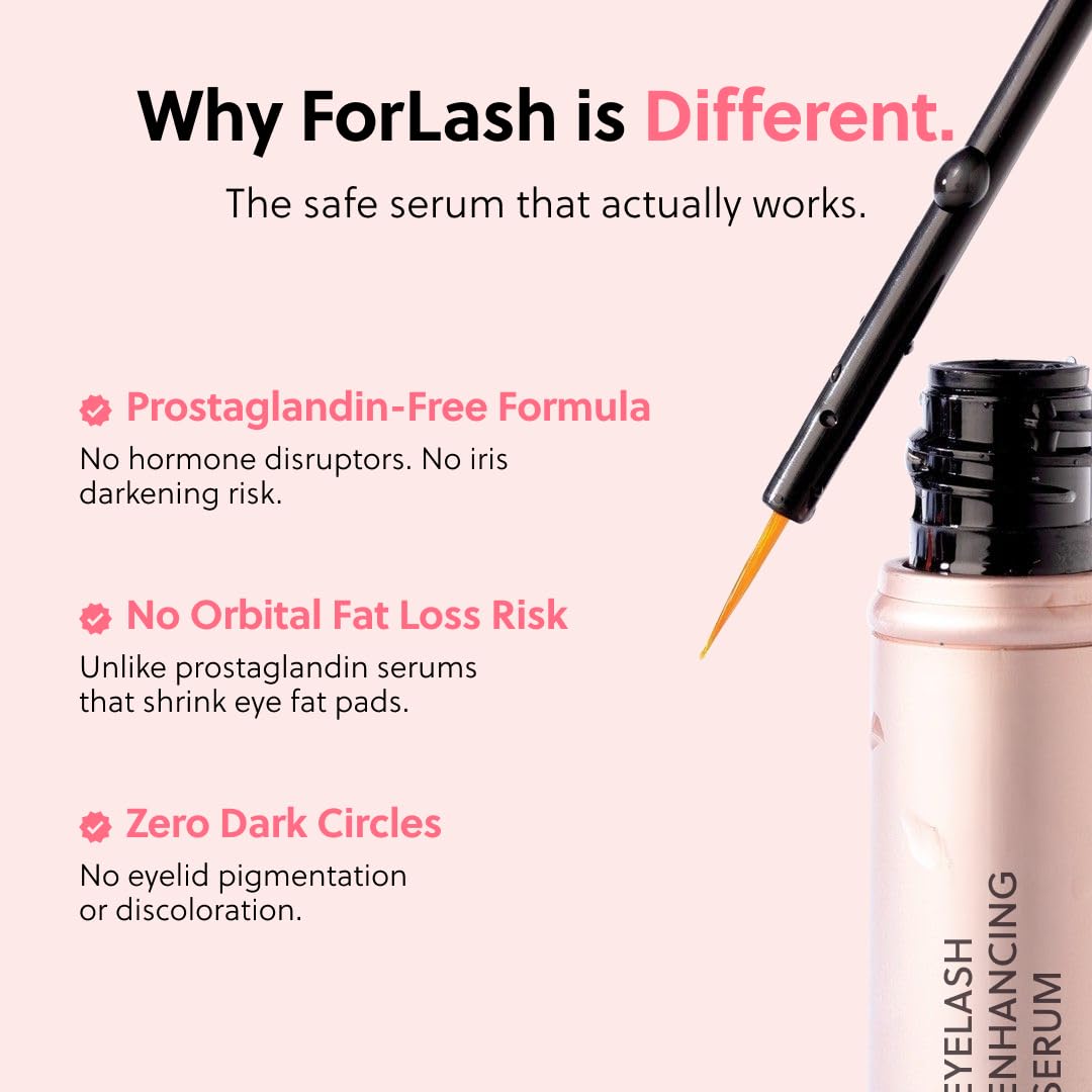 ForChics Eyelash Growth Serum - Prostaglandin-Free Lash Enhancing Serum for Longer, Thicker Lashes and Brows- Natural Formula, Visible Results in 2 Weeks - Vegan, Hormone-Free 0.10 fl. oz / 3ml