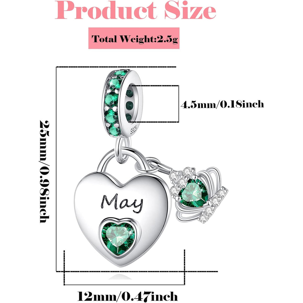 Birthstone Charms for Charms Bracelet: 925 Sterling Silver Heart Dangle Charms for Bracelets and Necklaces, Birthday Mother's Day Christmas Gifts For Women.