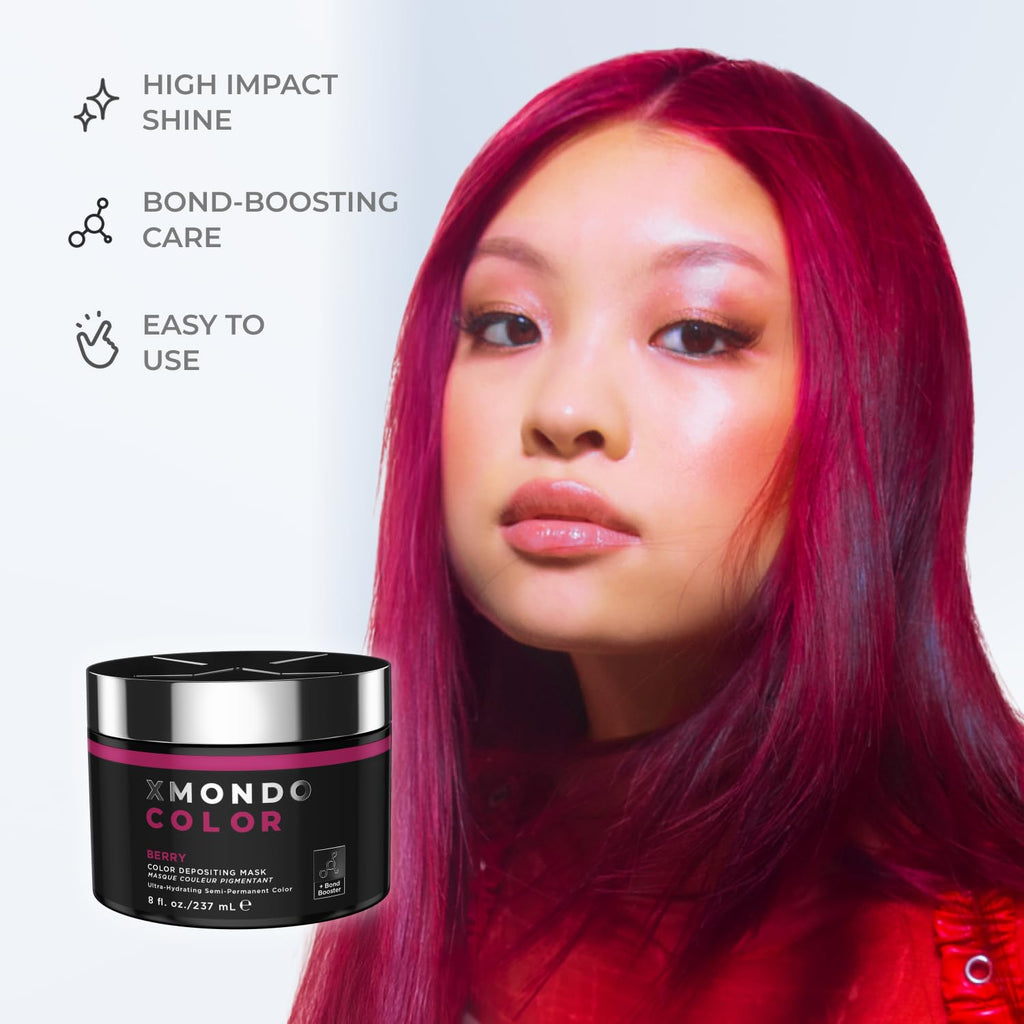XMONDO Hair Color Berry Hair Healing Semi Permanent Color | Vegan Formula with Hyaluronic Acid to Retain Moisture, Vegetable Proteins to Revitalize Hair, and Bond Boosting Technology, 8 Fl Oz 1-Pack
