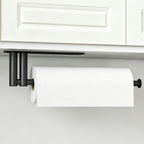 Paper Towel Holder Under Cabinet, Upgraded Dual-Rod Adhesive Paper Towel Holder With Longer Base, Stainless Steel Wall Mounted Holder For Kitchen Towels, No Drill, Black