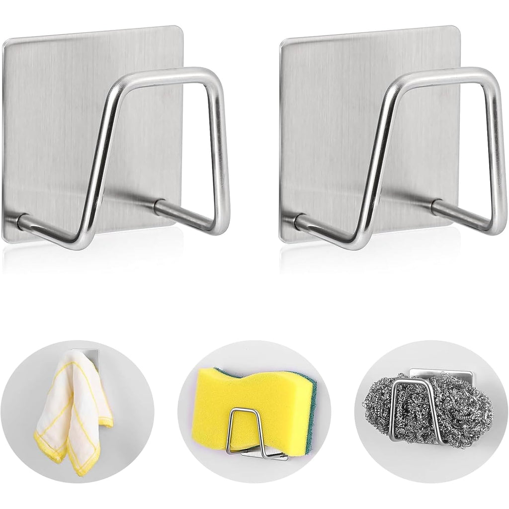 Luckyiren 2-Pack Stainless Steel Sponge Holder For Kitchen Sink - Rustproof Brushed Sus304 Sponge Caddy Organizer, Wall/Surface Mount, Drainage Design, Clutter-Free Storage