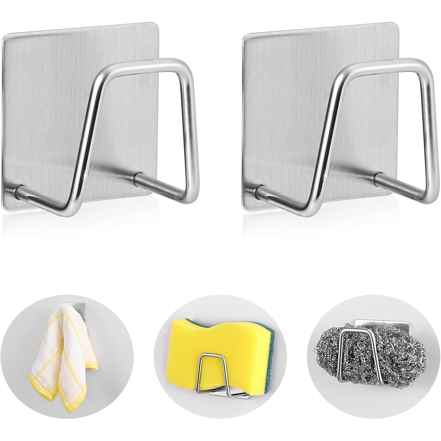 Luckyiren 2-Pack Stainless Steel Sponge Holder For Kitchen Sink - Rustproof Brushed Sus304 Sponge Caddy Organizer, Wall/Surface Mount, Drainage Design, Clutter-Free Storage