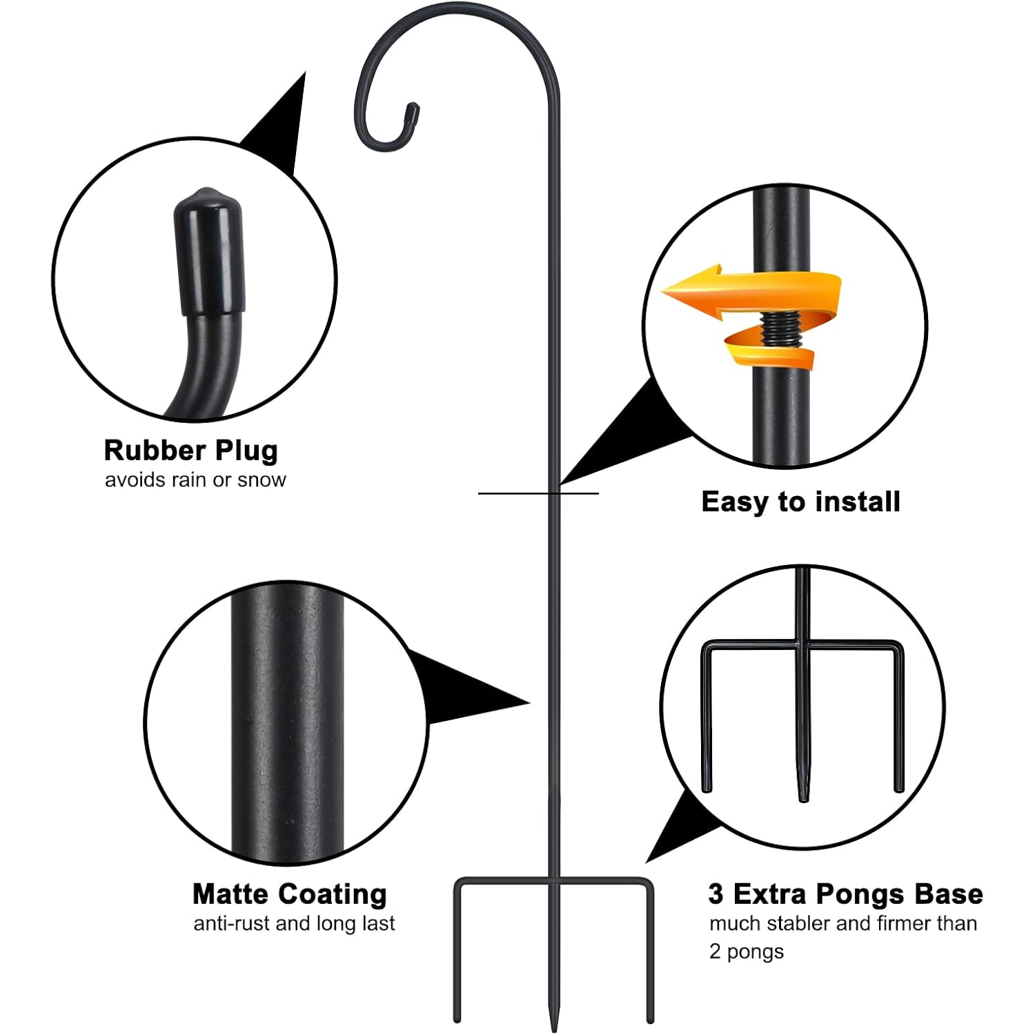32" Small Shepherd Hooks For Outdoor,Adjustable Decorative Garden Hooks For Solar Lanterns, Hanging Plants, Wind Chimes & Garden Decor, 2 Pack
