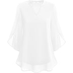 Womens Tops Dressy Casual Ruffle 3/4 Sleeve V Neck Double Layers Chiffon Blouses Tops
