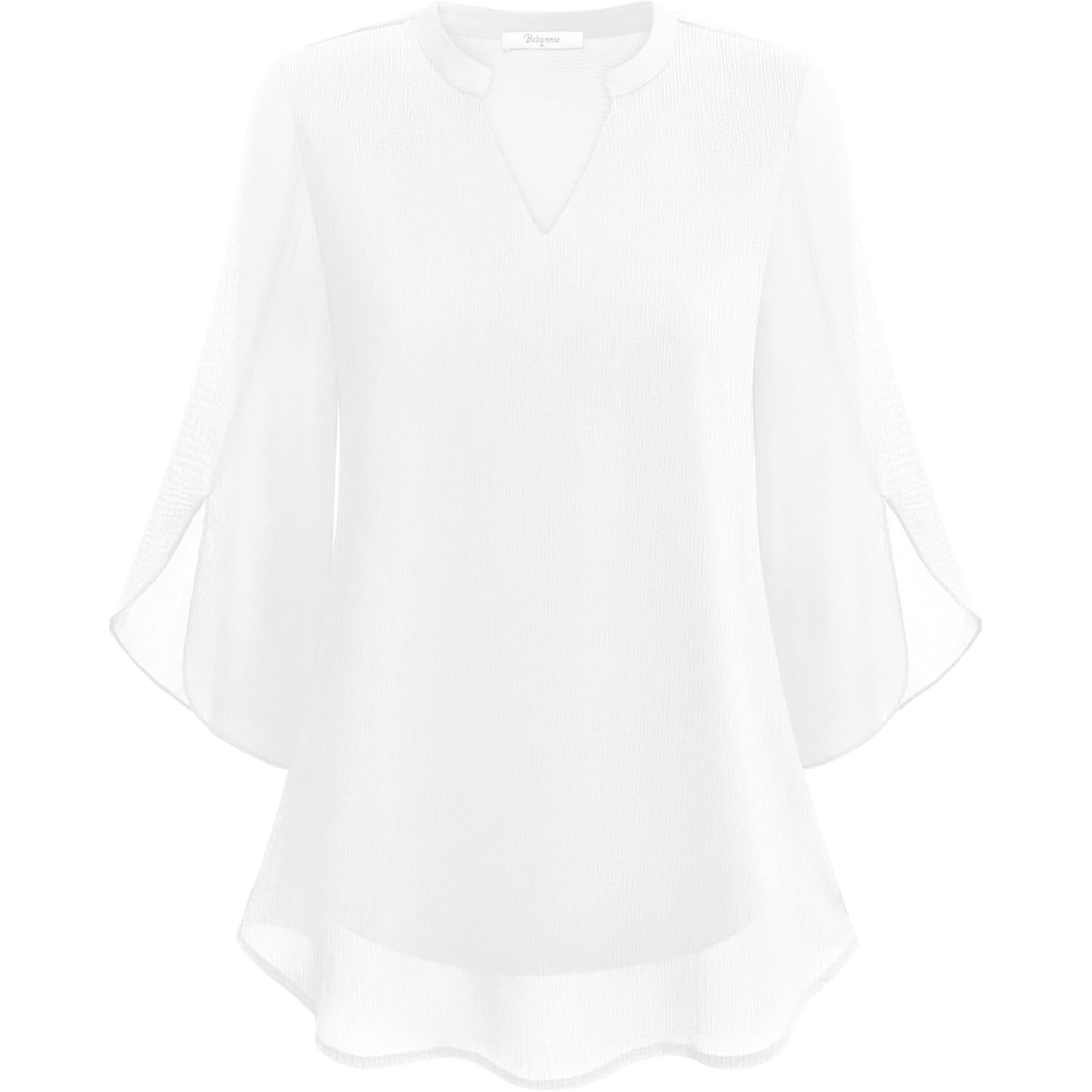 Womens Tops Dressy Casual Ruffle 3/4 Sleeve V Neck Double Layers Chiffon Blouses Tops