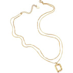 Evabelle Gold Layered Necklace for Women Trendy Jewelry 14K Real Gold Plated Chunky Chain Stackable Necklaces Dainty Choker Necklaces Rectangle Square Pendant