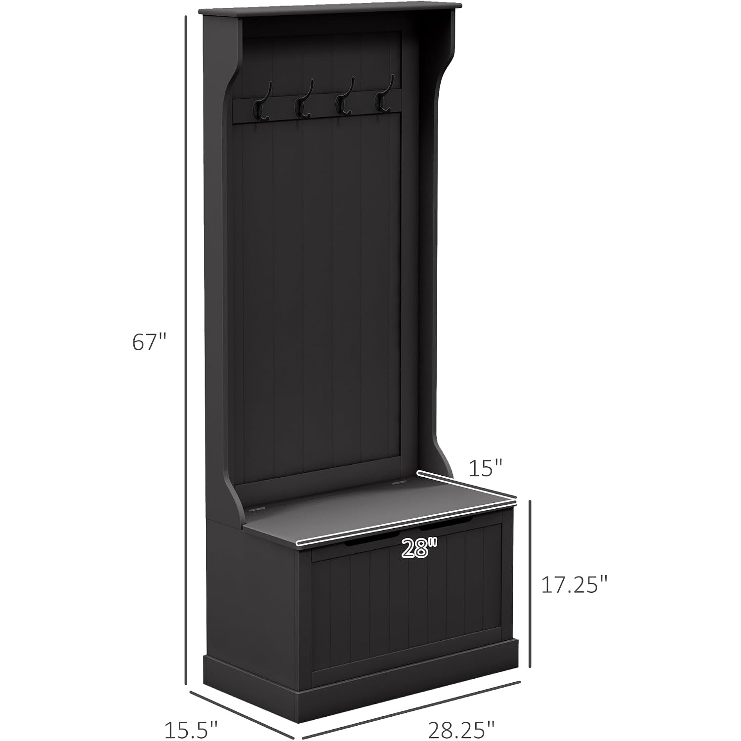 Homcom Hall Tree With Bench And Shoe Storage, 3-In-1 Entryway Bench With Coat Rack, 4 Hooks And Flip Top Storage Compartment, Black