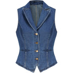 Lapel Denim Vest For Women Sleeveless Jean Waistcoat Vest Top