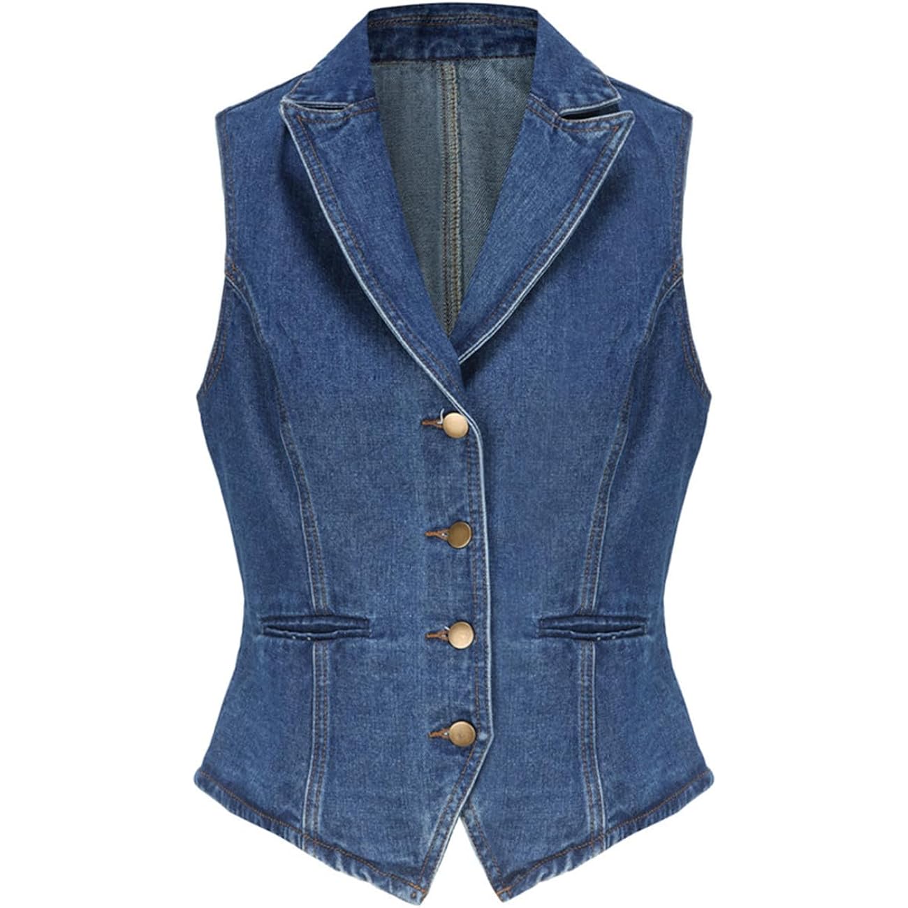 Lapel Denim Vest For Women Sleeveless Jean Waistcoat Vest Top