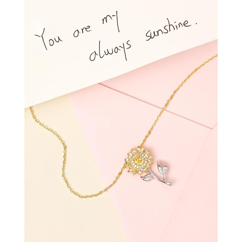 FANCIME Flower necklace Sterling Silver Spinning Pendant, You Are My Sunshine Fidget Rotatable Jewelry Birthday Mothers Day Gifts for Women Mom Wife Her