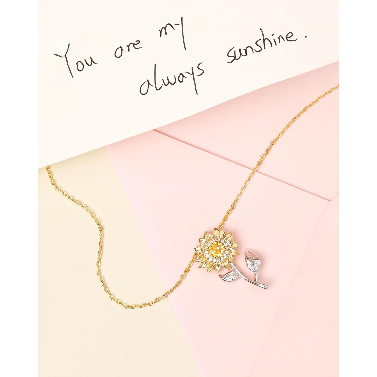 FANCIME Flower necklace Sterling Silver Spinning Pendant, You Are My Sunshine Fidget Rotatable Jewelry Birthday Mothers Day Gifts for Women Mom Wife Her