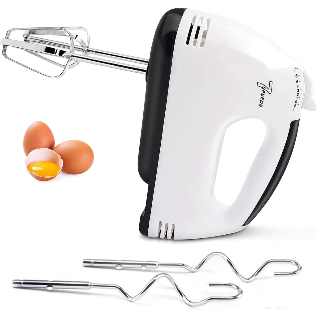 Electric Hand Mixer - 7 Adjustable Speed 180W Handheld Mixer Electric Whisk With 5 Stainless Steel Accessories, Turbo Boost/Self-Control Speed + Eject Button Food Beater For Cakes Eggs, Off-White