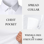 Mens Dress Shirts Long Sleeve Collared Stretch Solid Formal Wedding Dating Business Casual Button Down Shirt Pocket