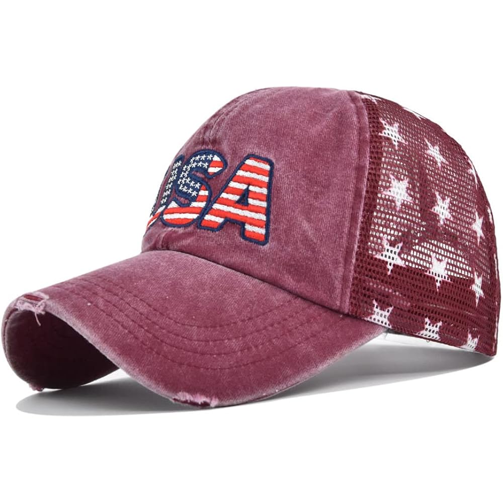 【4 Colors】 Baseball Caps Fourth of July Hat 4th of July Outfits for Women USA Hats 4th of July Accessories for Women 4-red
