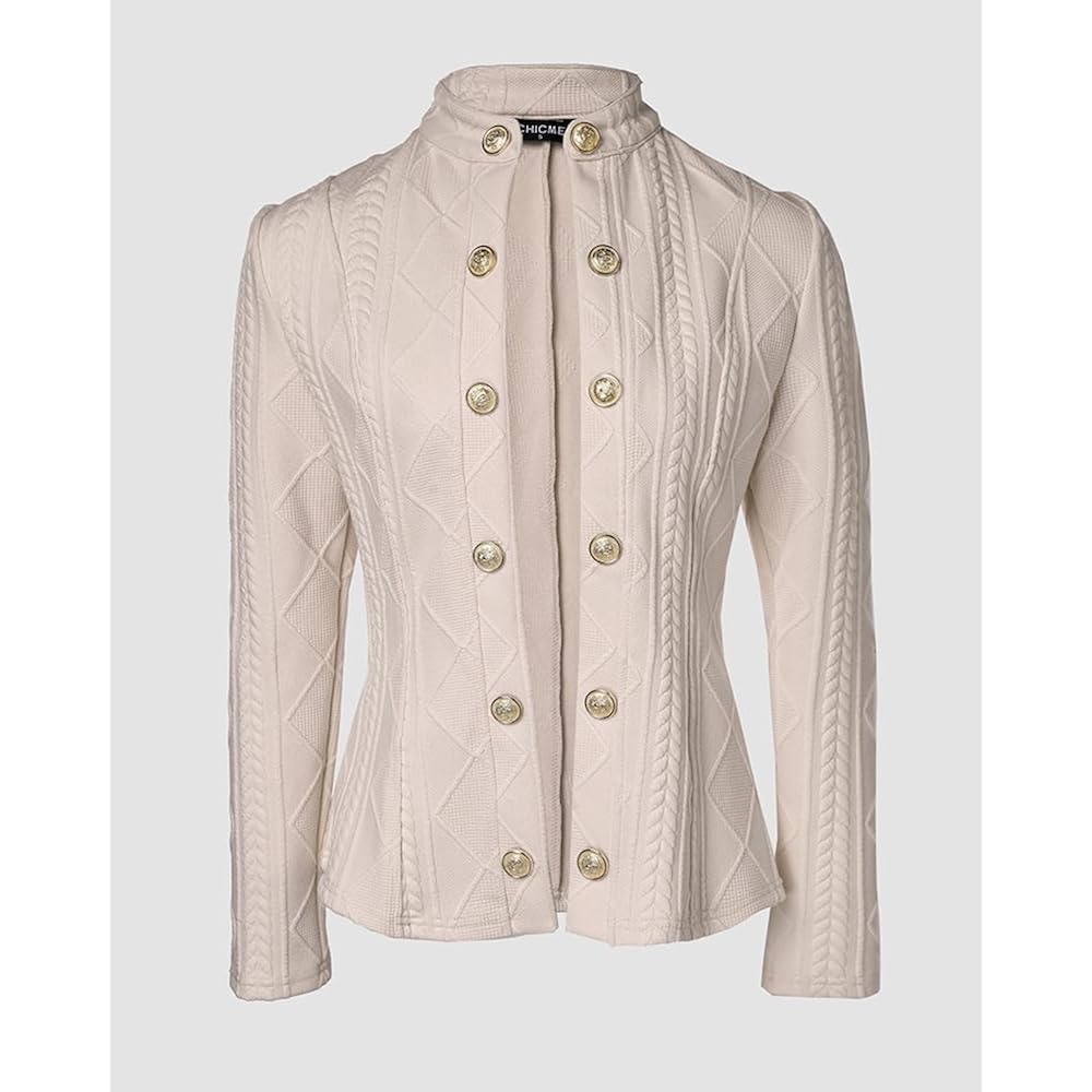 Chicme Women Argyle Cable Cardigan Casual Lightweight Cropped Coat Stand Collar Long Sleeve Metal Button Front Spring Jackets