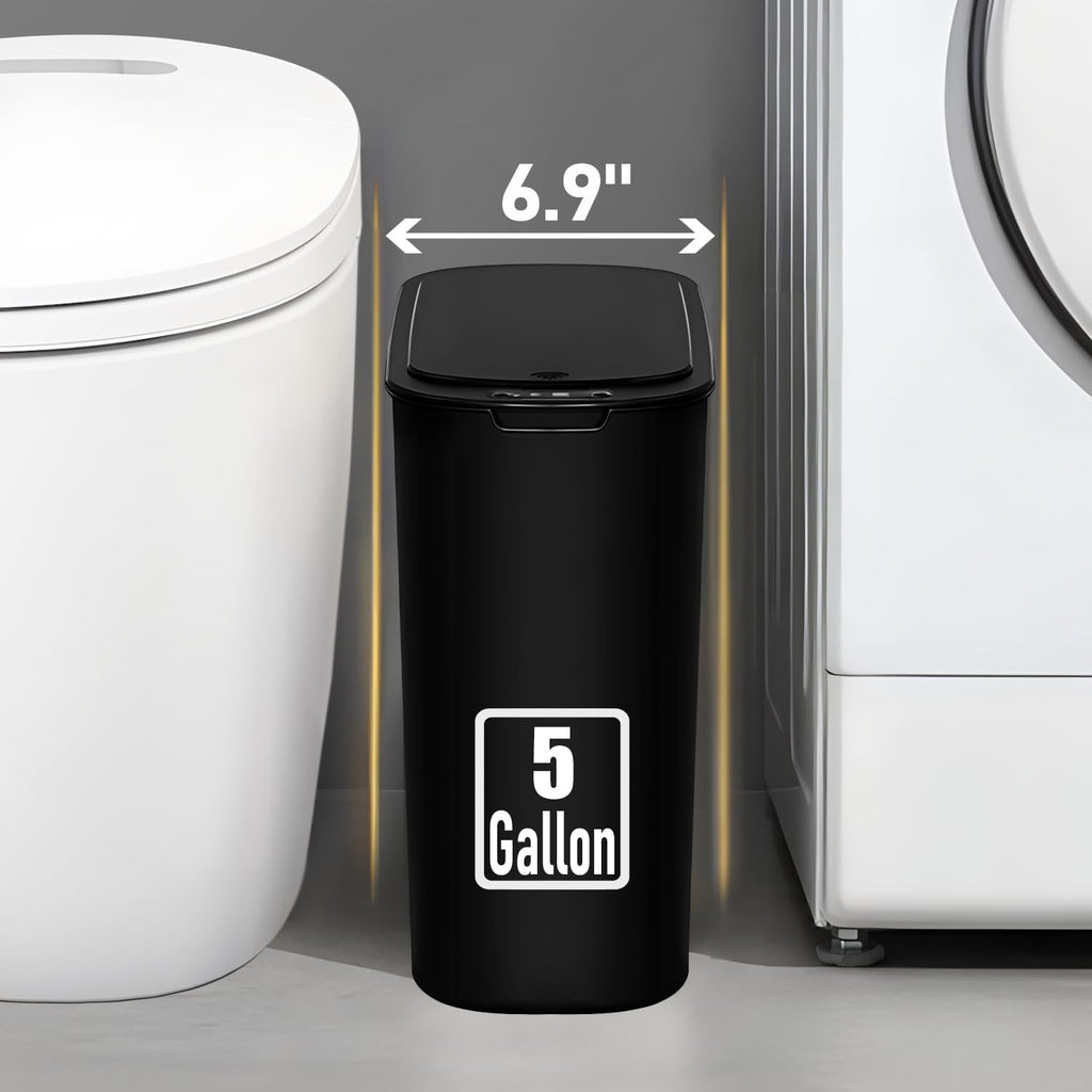 TIPGO 5 Gallon Motion Senor Bathroom Trash Can with Lid, Automatic Garbage Can Touchless, Smart Plastic Waste Basket for Narrow Spaces, Bathroom, Office, Bedroom, Living Room (Black)