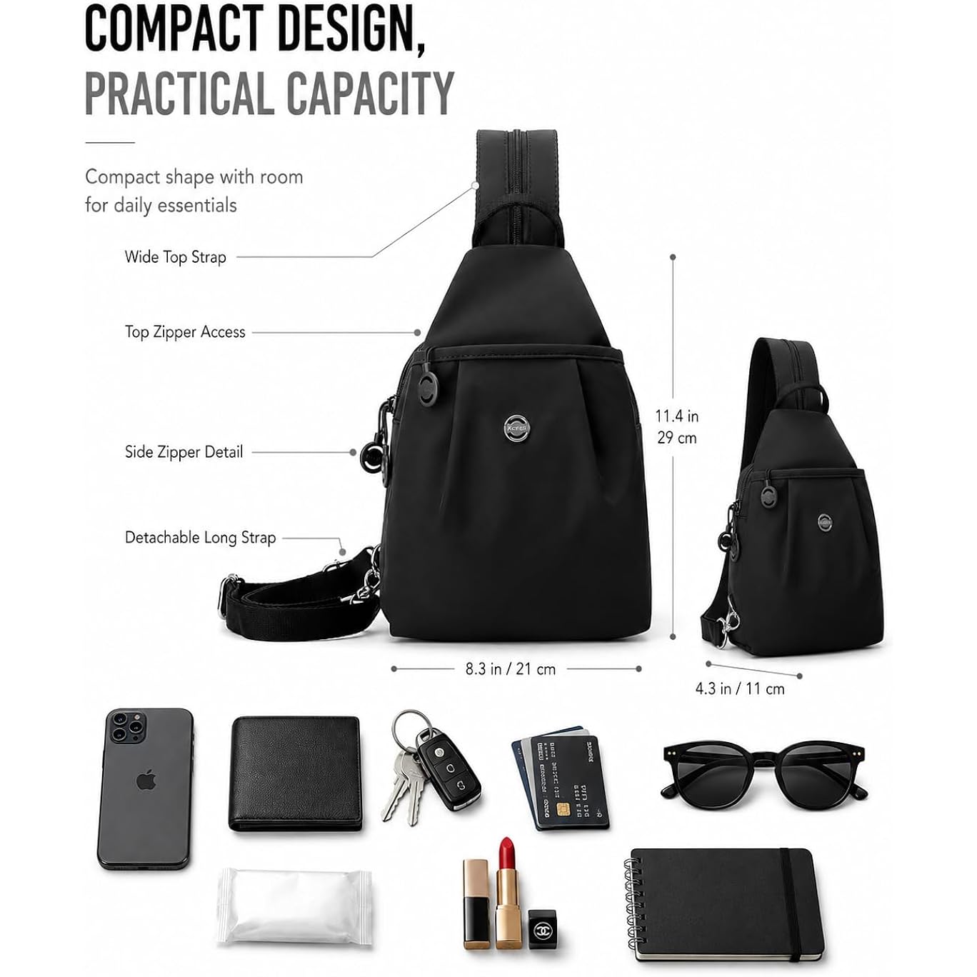Sling Backpack For Women, Water-Resistant Crossbody Chest Bag For Travel, Work, Gym, Students & Daily Use