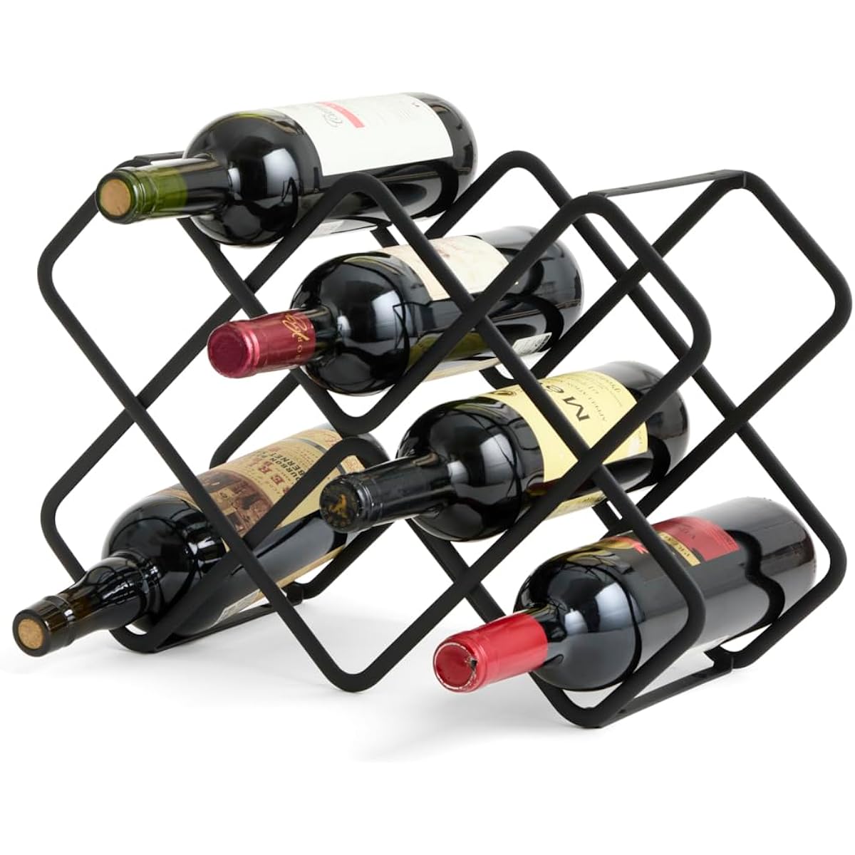 Metal Wine Rack – Matte Black Carbon Steel, 10-Bottle Countertop & Hangable Wine Holder, Modern Geometric Design, Rustproof, Under-Cabinet Display, No Assembly Needed For Countertop Use