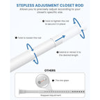 Closet Rods For Hanging Clothes, 17 To 69 Inches Stepless Adjustable Metal Closet Rod, 1.3 Inches Heavy Duty Clothes Hanging Rod For Closet Wardrobes Laundry Rv, White