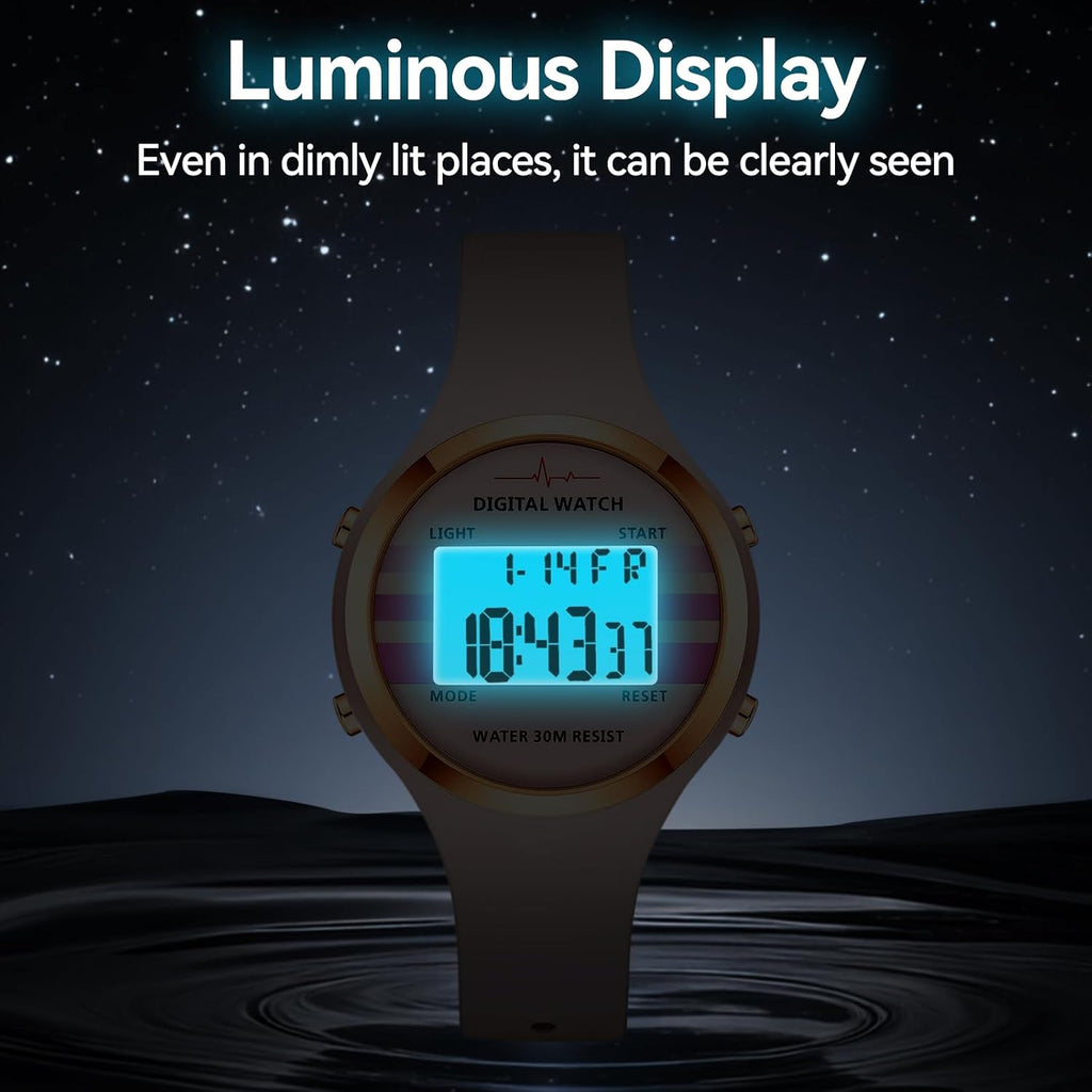 Bofan Waterproof Sports Women'S Digital Watch Chronograph Silicone Strap Watch