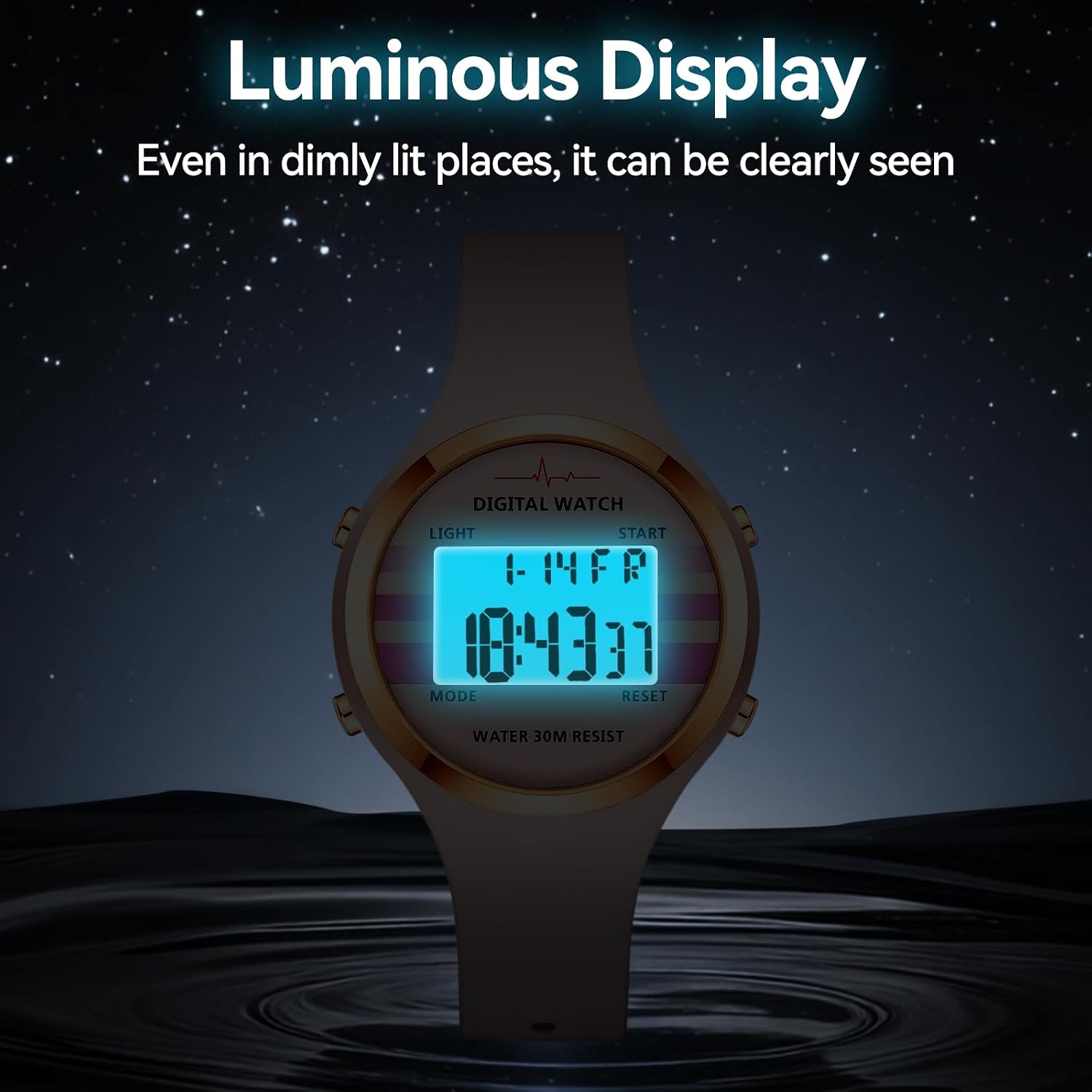 Bofan Waterproof Sports Women'S Digital Watch Chronograph Silicone Strap Watch