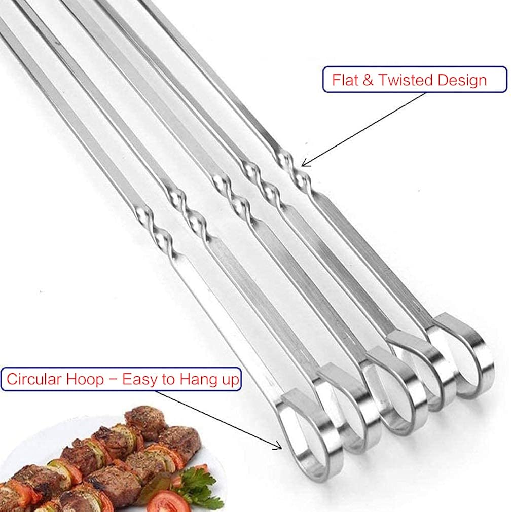 Metal Skewer For Grilling,Kabob Skewer,Flat Bbq Barbecue Skewer,Grilling Skewers Set,Reusable Bbq (14" Skewer(16 Pack))