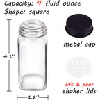 25 Spice Jars With 547 Labels- Glass Spice Jars With Black Metal Caps, 4Oz Empty Spice Containers With Shaker Lids, Funnel, Chalk Pen, Square Seasoning Bottles For Spice Rack, Drawer, Cabinet