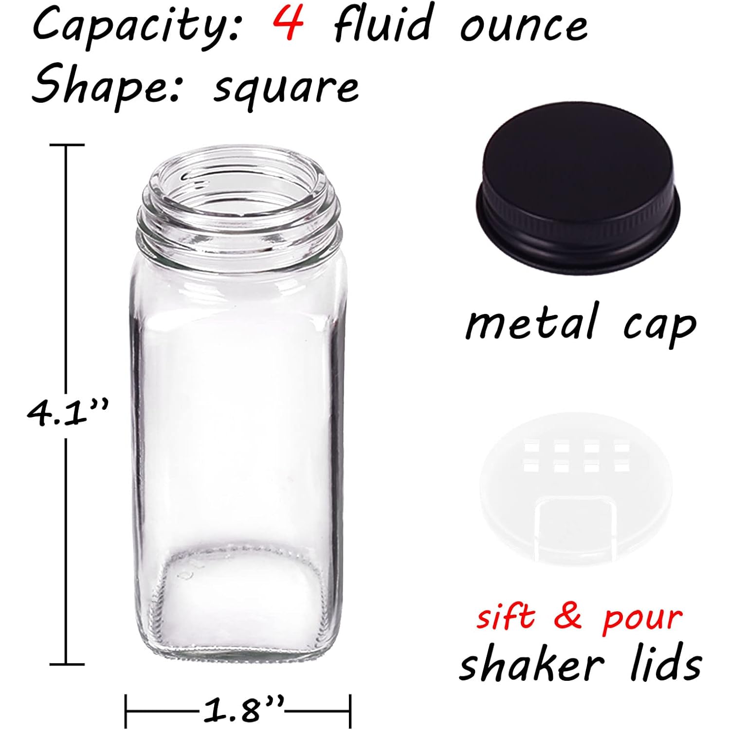 25 Spice Jars With 547 Labels- Glass Spice Jars With Black Metal Caps, 4Oz Empty Spice Containers With Shaker Lids, Funnel, Chalk Pen, Square Seasoning Bottles For Spice Rack, Drawer, Cabinet