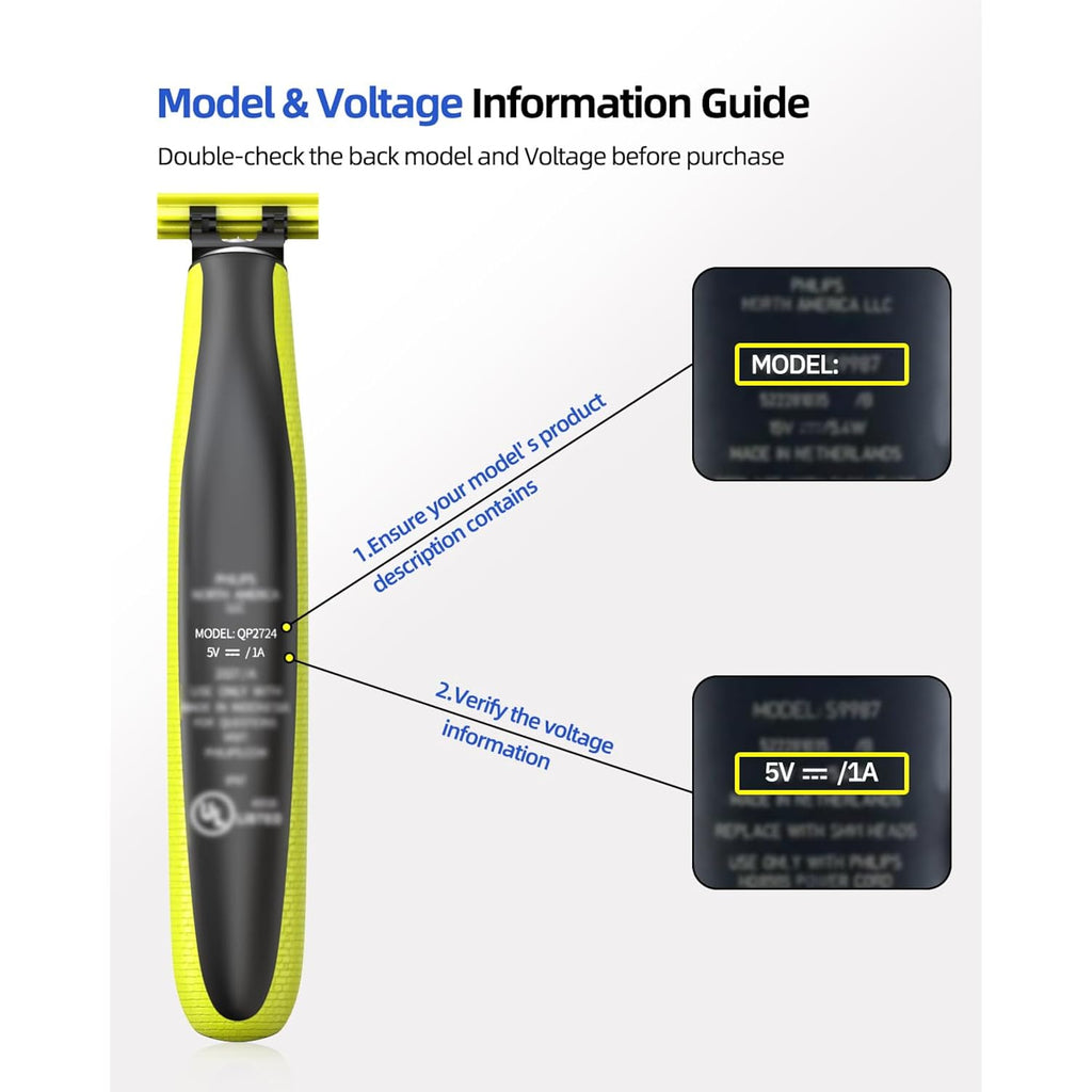 5V UL Charger for Philips Norelco Wet & Dry Electric Shaver & One Blade 360, Series 2000 2400 2600 3600 3900 5400 5000X 7200 i9000, 3000 5000 7000, for Phillips OneBlade QP2724 QP2834 Trimmer Razor