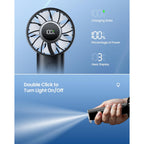 Gaiatop Portable Mini Fan, 3 Speed Handheld Fans With Power Display Flashlight, Usb Rechargeable Battery, Lightweight Personal Cooling For Women Men Indoor Outdoor Travel Black