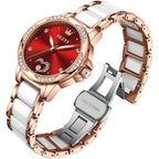 Olevs Automatic Watch For Women Luxury Diamond Rose Gold Ladies Self Winding Mechanical Ceramic Wrist Watch Love Heart Date