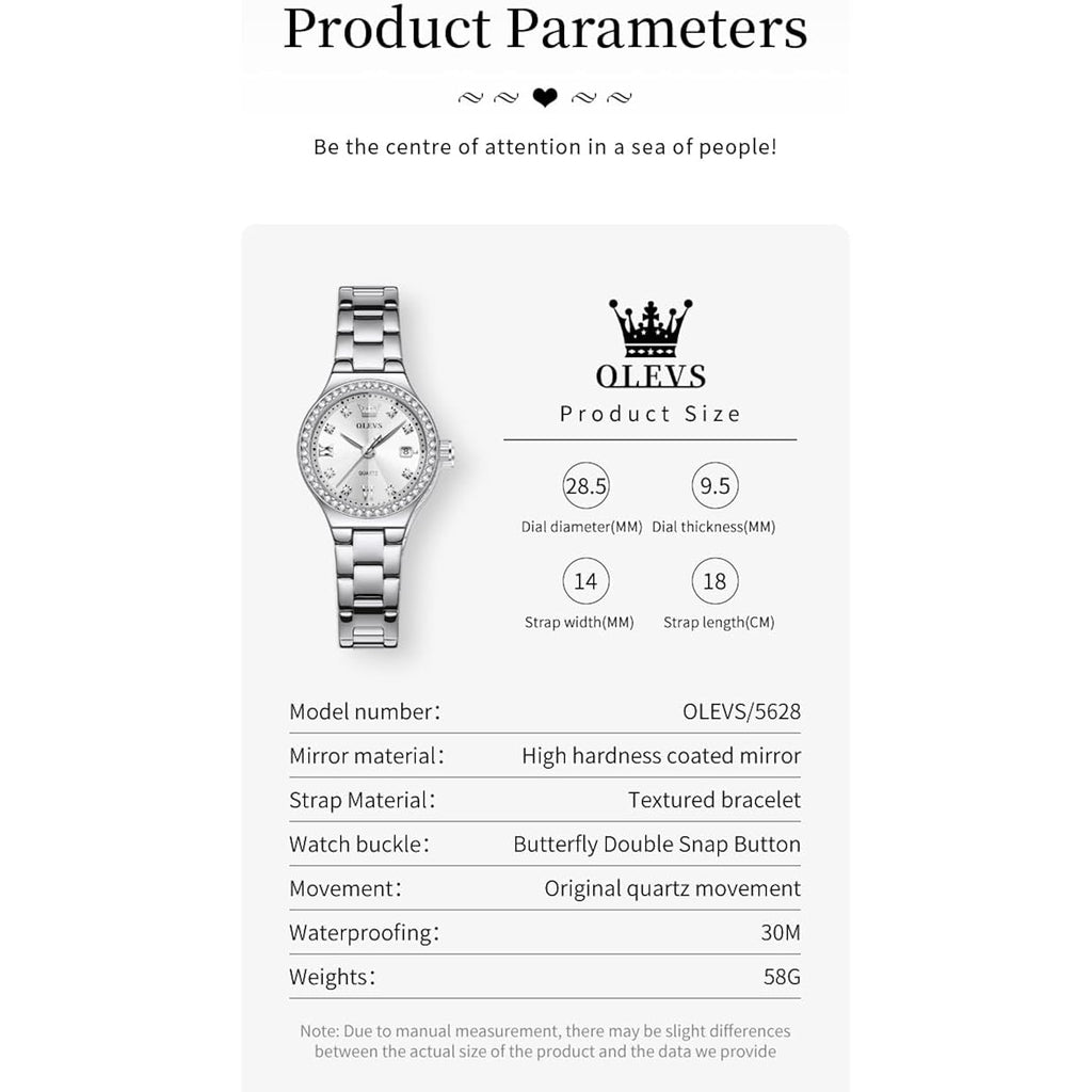 Olevs Watch Women Silver Watch For Women Luxury Diamond Womens Watches For Small Wrist Stainless Steel Waterproof Analog Quartz Date Elegant Reloj Para Mujer