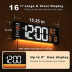 Jall 16" Large Digital Wall Clock With Remote, Big Led For Seniors, Auto Dimming, 8 Rgb Colors, Night Light, Count Down Timer, Alarm, Dst, Temperature For Living Room, Back To School Classroom