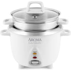 Aroma Housewares 6-Cup (Cooked Yield ) / 1.2Qt. Select Stainless Pot-Style Rice Cooker, & Food Steamer, One-Touch Operation, White