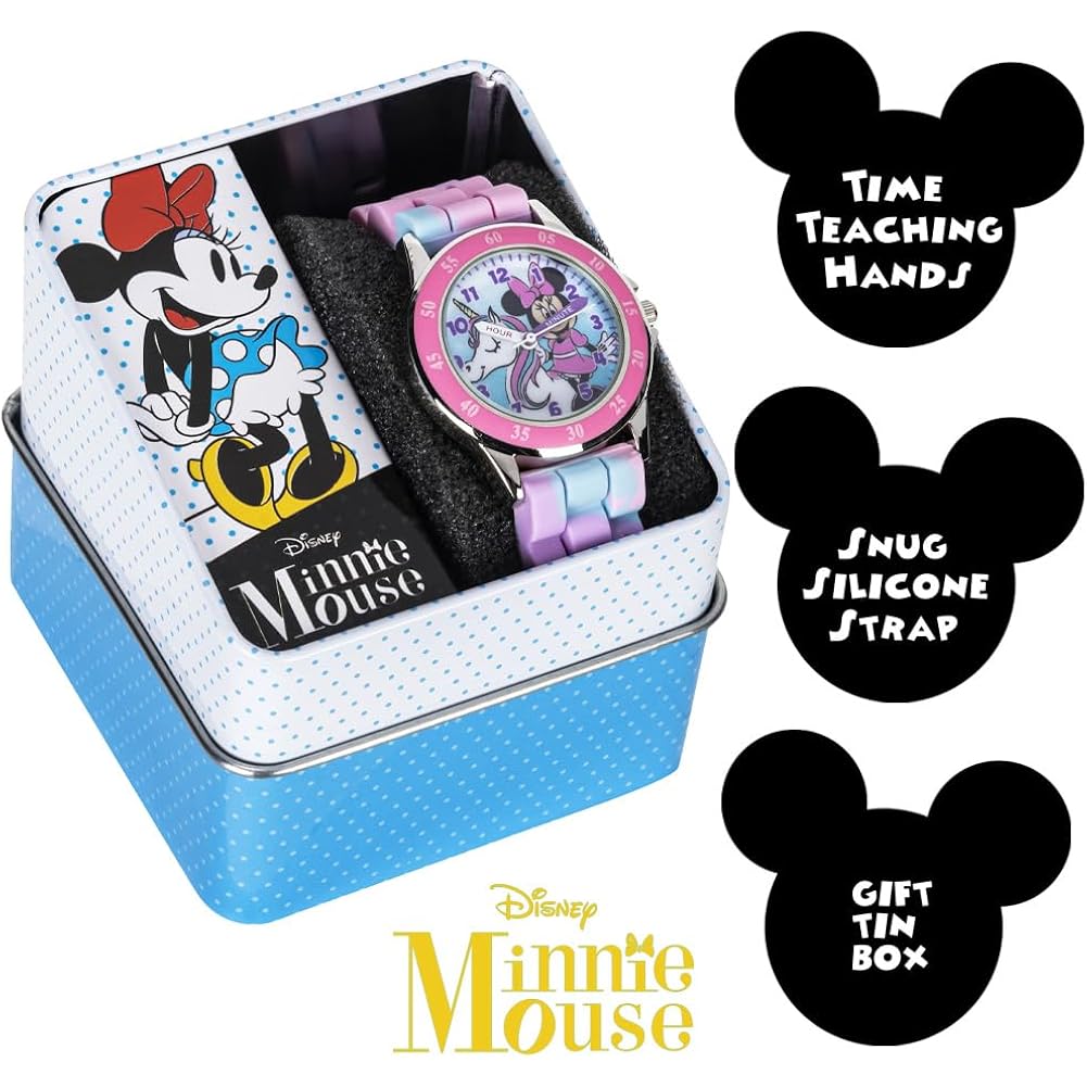 Minnie Mouse Time Teacher Watch For Girls - Analog Time Learning With Easy-To-Read Numbers And Comfortable Silicone Band