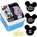 Minnie Mouse Time Teacher Watch For Girls - Analog Time Learning With Easy-To-Read Numbers And Comfortable Silicone Band