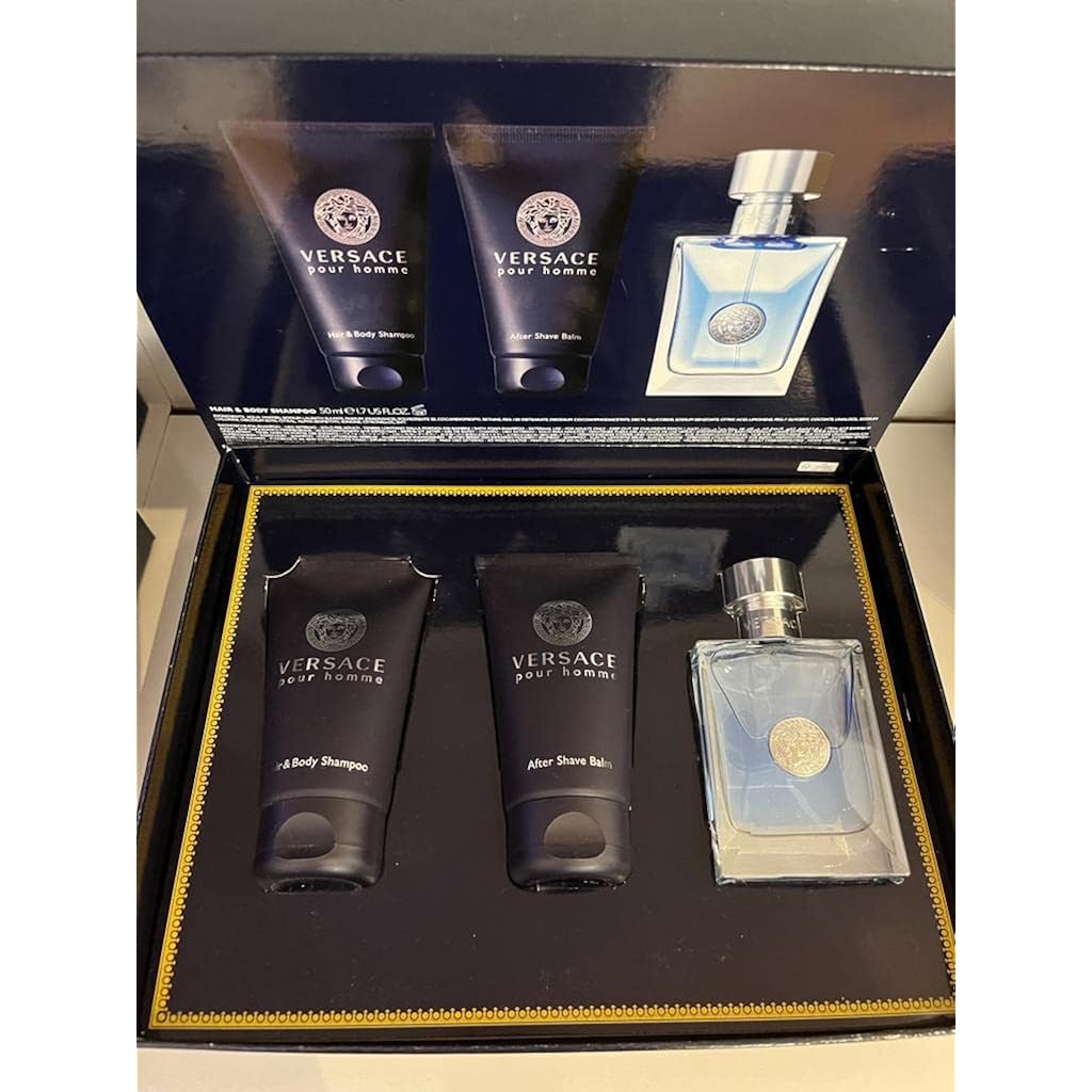 Versace Pour Homme for Men - 3 Pc Gift Set: 1.7oz EDT Spray, Hair and Body Shampoo, After Shave Balm