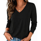 Zeagoo Womens Long Sleeve Shirts V Neck Basic Tee Tops Dressy Casual Business Work Blouses Fall Outfits S-3Xl